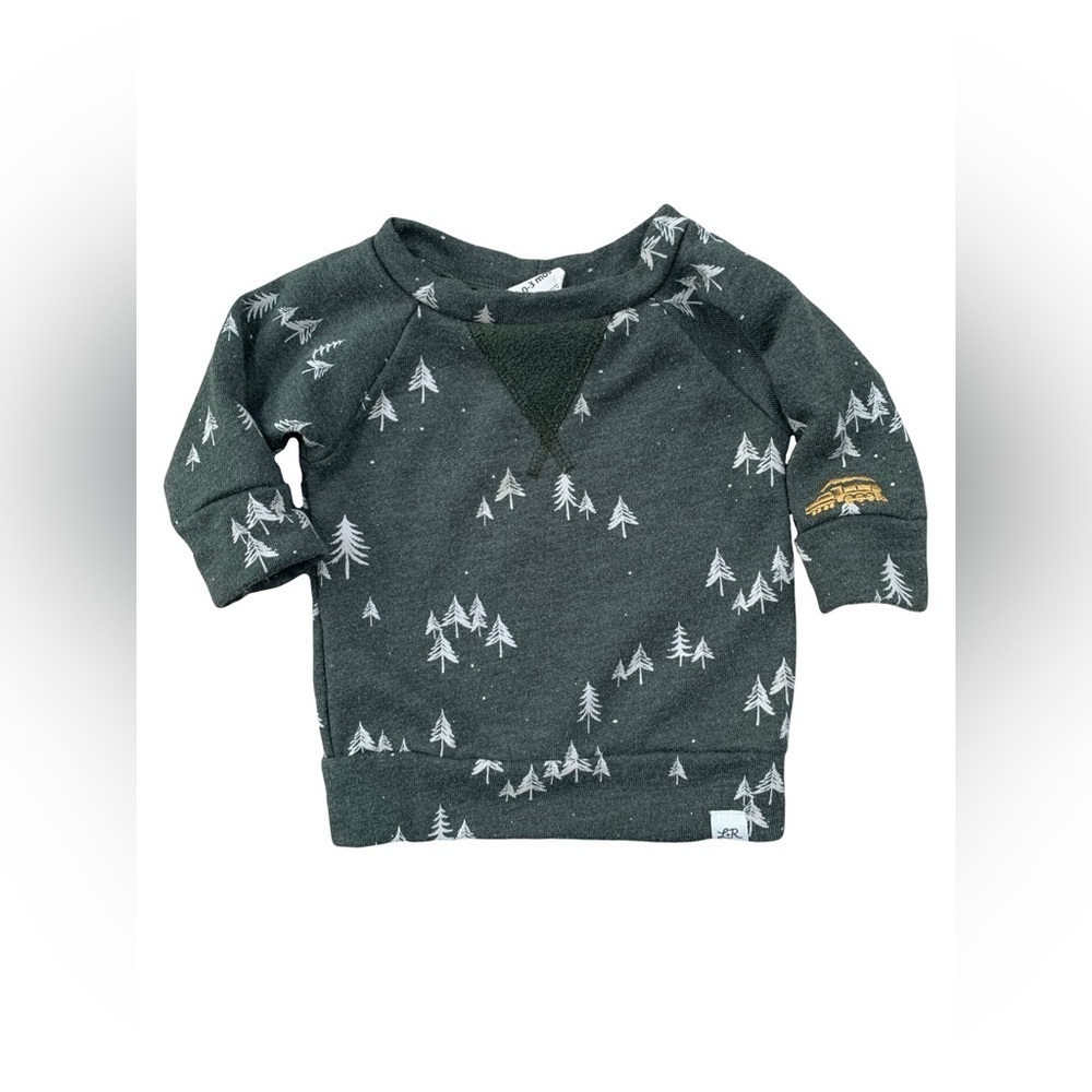 Lulu + Roo Size 0-3 Months Deep Olive Pine Tree Crew Neck Sweatshirt